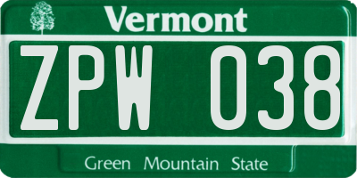 VT license plate ZPW038