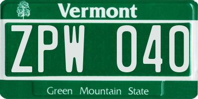 VT license plate ZPW040