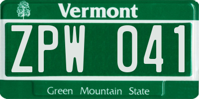 VT license plate ZPW041