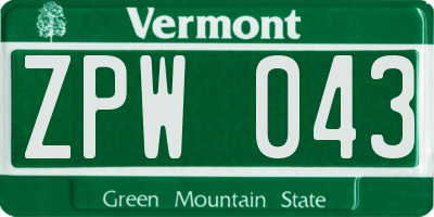 VT license plate ZPW043