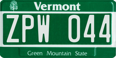 VT license plate ZPW044