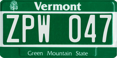 VT license plate ZPW047