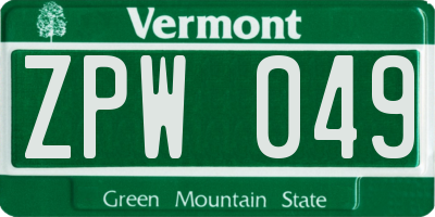 VT license plate ZPW049