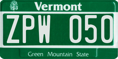 VT license plate ZPW050