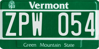 VT license plate ZPW054