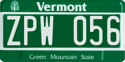 VT license plate ZPW056