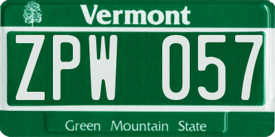 VT license plate ZPW057