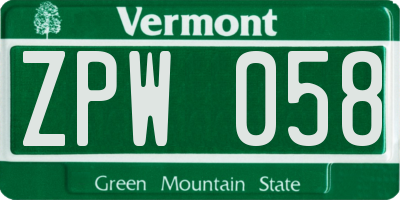 VT license plate ZPW058