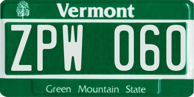 VT license plate ZPW060