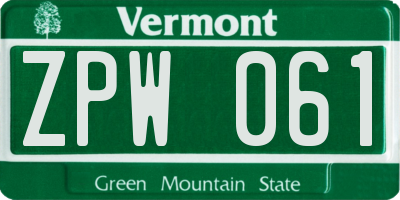 VT license plate ZPW061