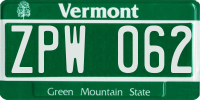 VT license plate ZPW062