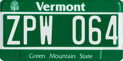 VT license plate ZPW064