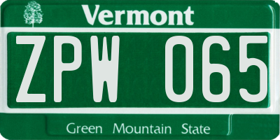 VT license plate ZPW065