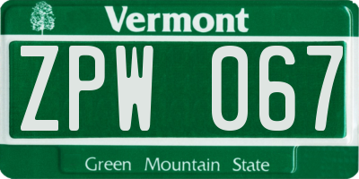VT license plate ZPW067