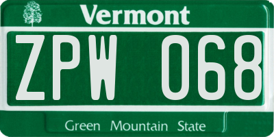 VT license plate ZPW068