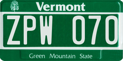 VT license plate ZPW070