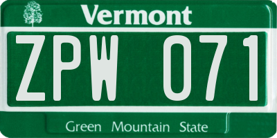 VT license plate ZPW071