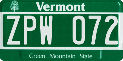 VT license plate ZPW072