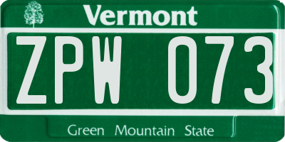 VT license plate ZPW073