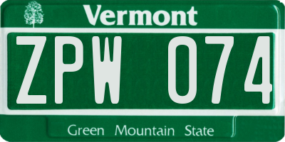 VT license plate ZPW074