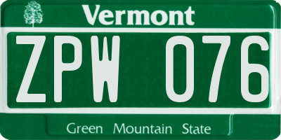 VT license plate ZPW076