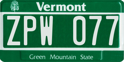 VT license plate ZPW077
