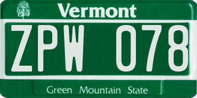 VT license plate ZPW078