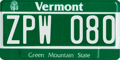 VT license plate ZPW080
