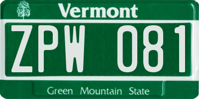 VT license plate ZPW081