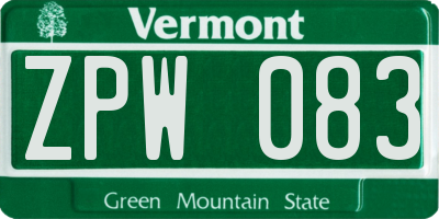VT license plate ZPW083