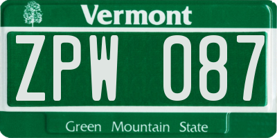 VT license plate ZPW087