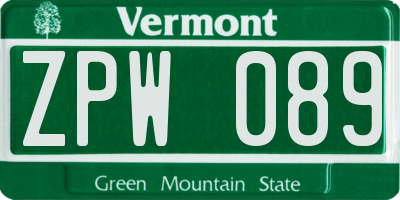 VT license plate ZPW089