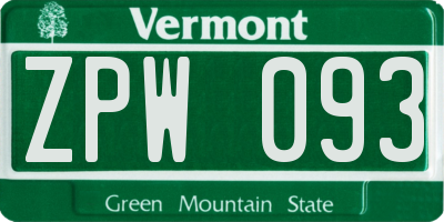 VT license plate ZPW093