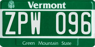 VT license plate ZPW096