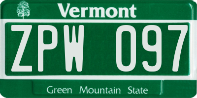 VT license plate ZPW097