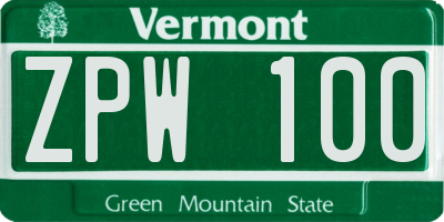 VT license plate ZPW100