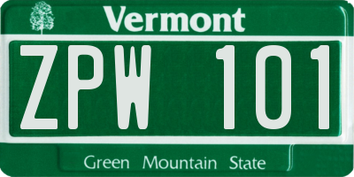 VT license plate ZPW101