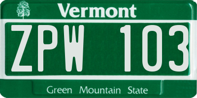 VT license plate ZPW103