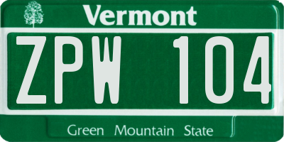 VT license plate ZPW104