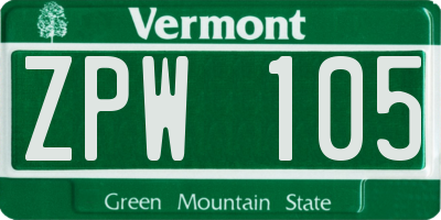 VT license plate ZPW105