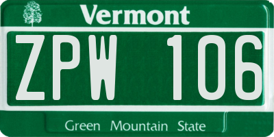VT license plate ZPW106