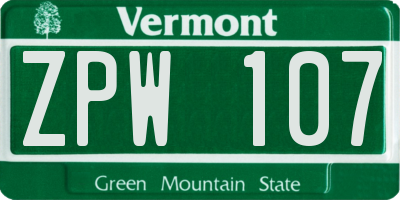 VT license plate ZPW107