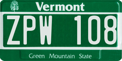 VT license plate ZPW108