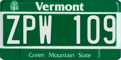 VT license plate ZPW109