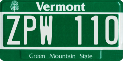 VT license plate ZPW110