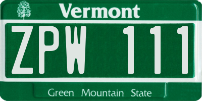 VT license plate ZPW111