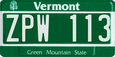 VT license plate ZPW113