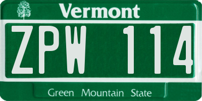 VT license plate ZPW114