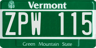 VT license plate ZPW115