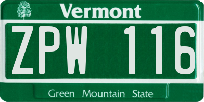 VT license plate ZPW116